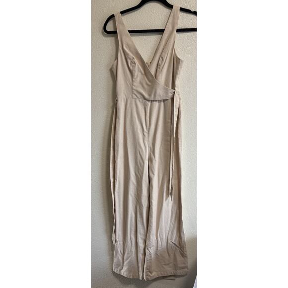 Lulus Womens Sz XS Linen Sleeveless It’s A Wrap Jumpsuit Party Cocktail Wedding - Picture 4 of 16